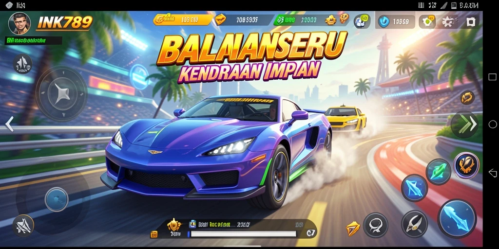 Screenshot utama INK789 menunjukkan aksi balapan yang mendebarkan di trek.