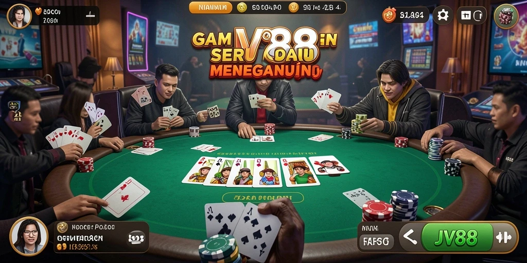Screenshot gameplay JV88 yang menampilkan aksi Poker seru.