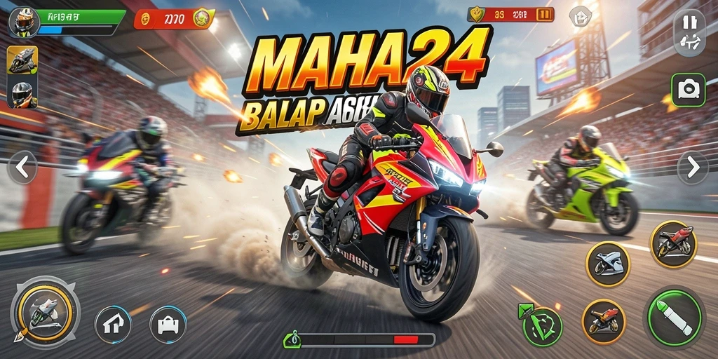 Screenshot gameplay <strong>MAHA24</strong> menampilkan aksi balap motor yang mendebarkan.