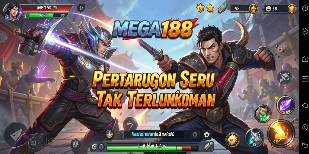Tampilan gameplay aksi mendebarkan di MEGA188 saat pertarungan berlangsung.