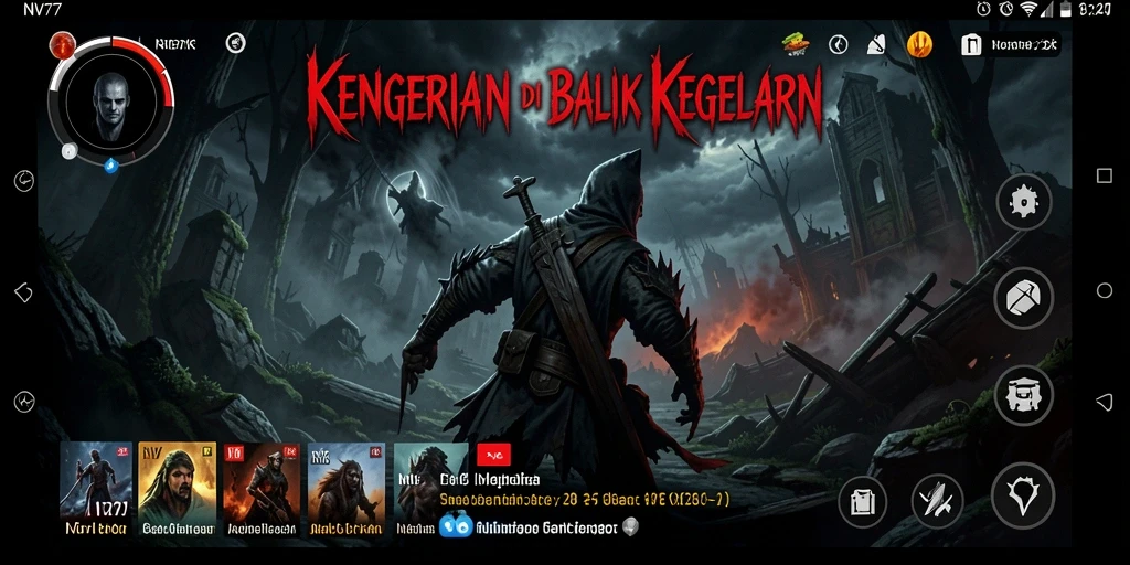Screenshot NV77 menunjukkan suasana mencekam saat menjelajahi kegelapan.