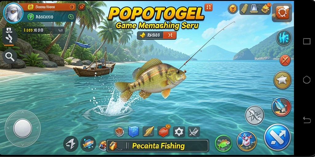 Screenshot gameplay <strong>POPOTOGEL</strong> menampilkan suasana memancing yang seru dan menantang.