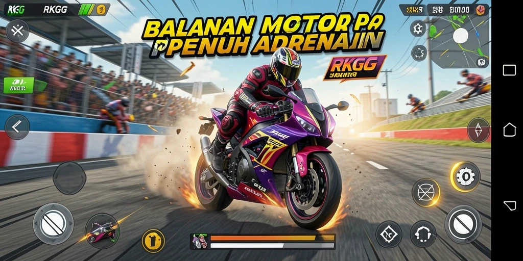 Screenshot RKGG menampilkan balapan motor yang seru dan menegangkan.