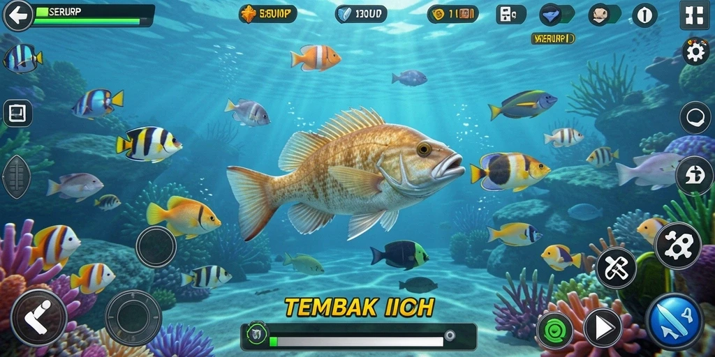 Tampilan gameplay SERURP yang seru dan menantang saat menembak ikan.