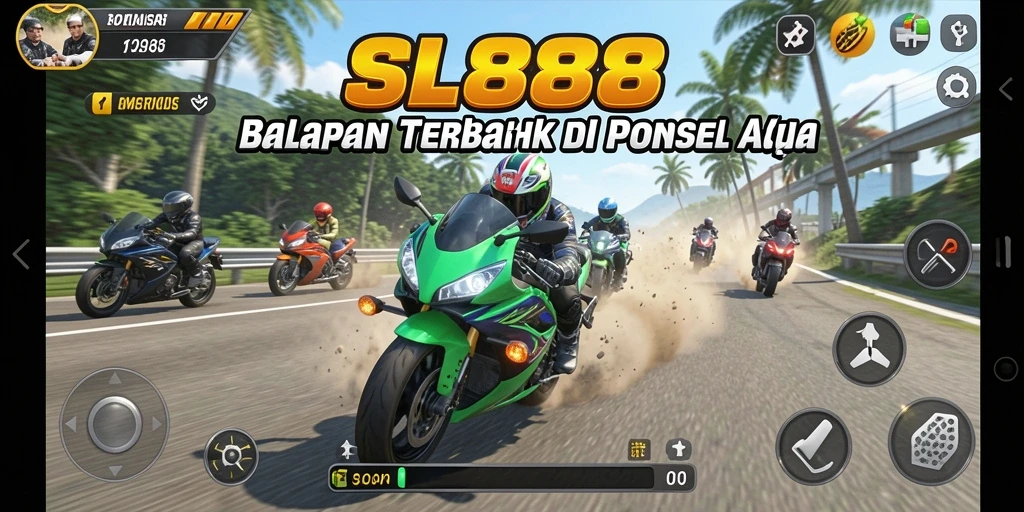 Tampilan gameplay SL888 yang mendebarkan di lintasan balapan.