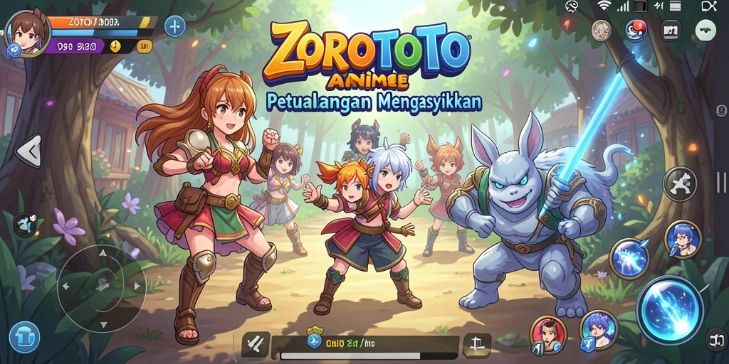 Tampilan gameplay ZOROTOTO yang penuh warna dan dinamis.